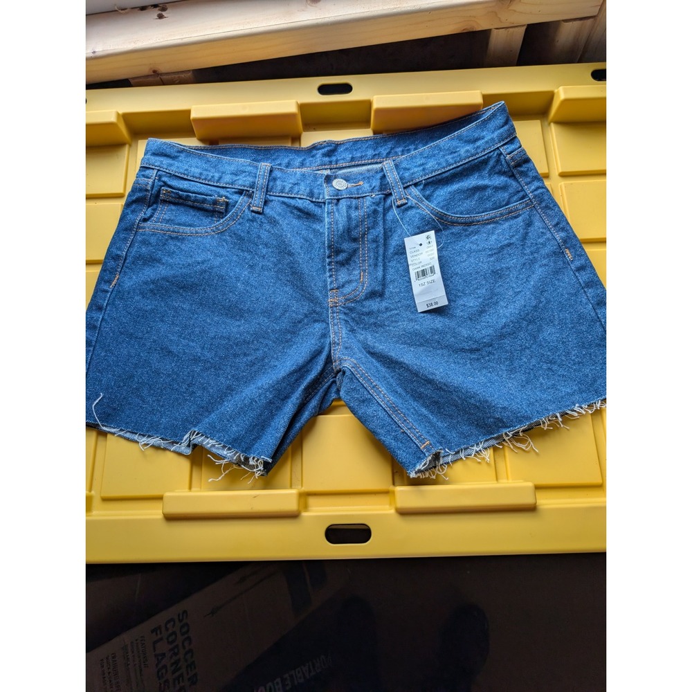 NWT J. Galt Womens Size M High Waisted Raw Hem Denim Shorts Dark Indigo